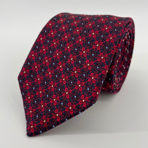 Jos. A. Bank Other - Jos. A. Bank Signature Gold Tie Men's Red Navy Blue Floral Silk Medallion